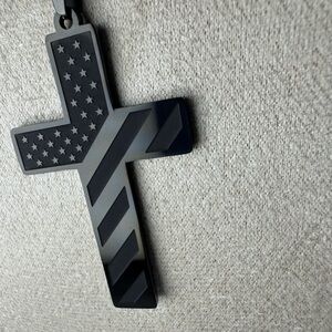 Men's Black American Flag Cross Pendant Necklace